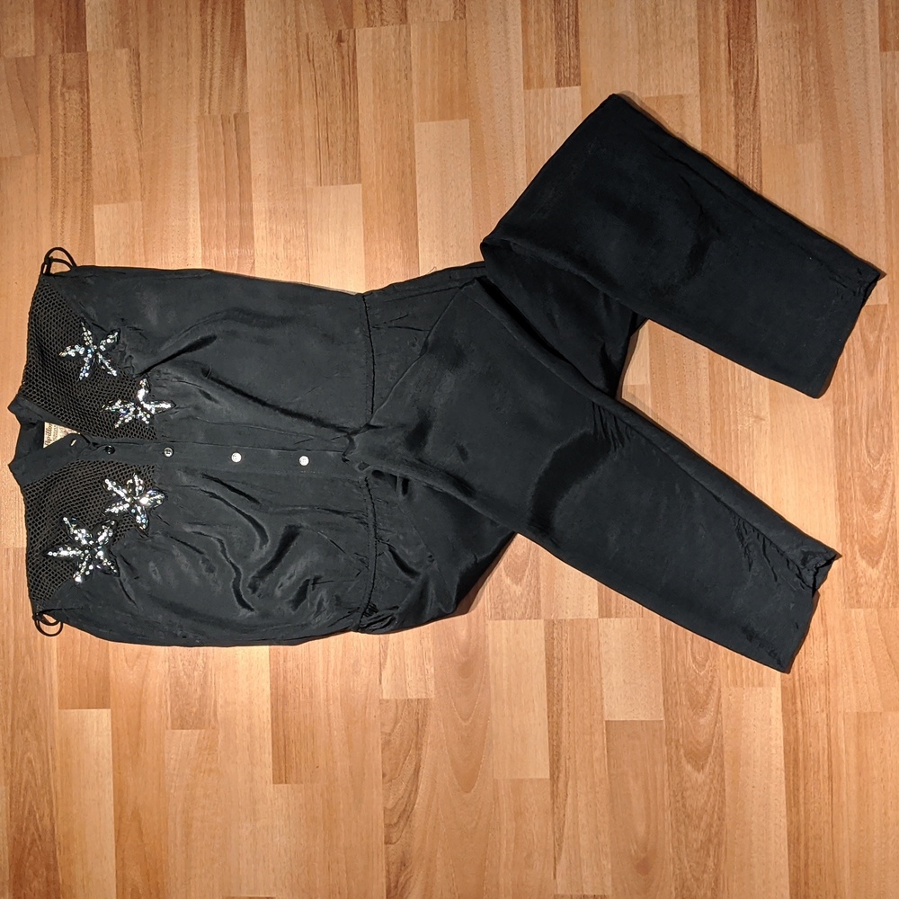 Vintage black beaded pant jumpsuit by Papillon